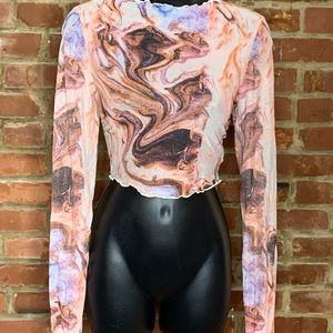 SHEIN marble Lomb sleeve crop top